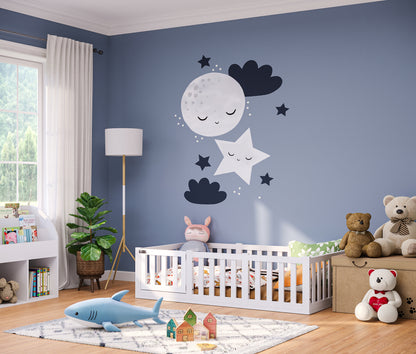 Tapi Bodenbett 80x160 cm mit Tür, weiß lackiert, Kiefer massiv, inkl. Lattenrost