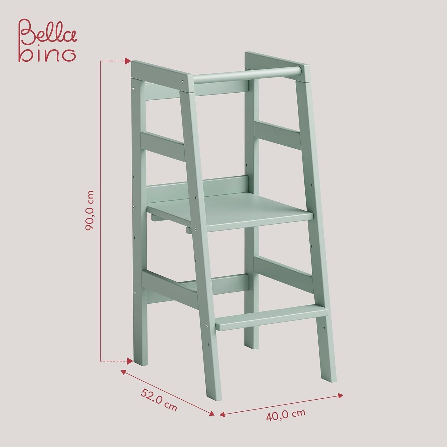 Milo Lernturm, Tritt 3-fach höhenverstellbar, mintgrün lackiert, Kiefer Massivholz