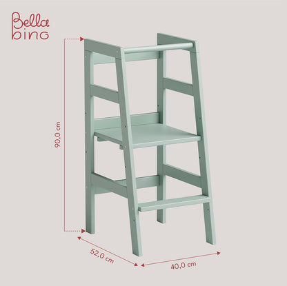 Milo Lernturm, Tritt 3-fach höhenverstellbar, mintgrün lackiert, Kiefer Massivholz
