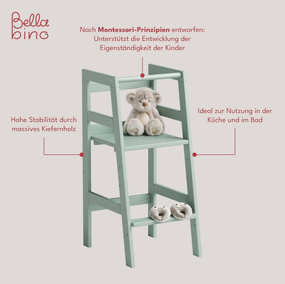 Milo Lernturm, Tritt 3-fach höhenverstellbar, mintgrün lackiert, Kiefer Massivholz