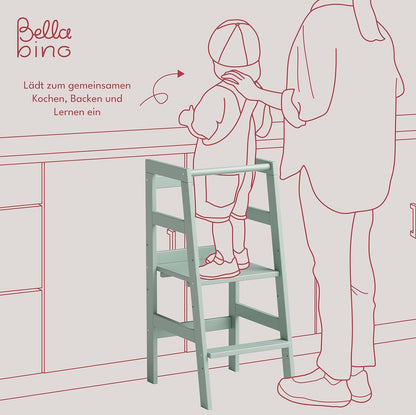 Milo Lernturm, Tritt 3-fach höhenverstellbar, mintgrün lackiert, Kiefer Massivholz