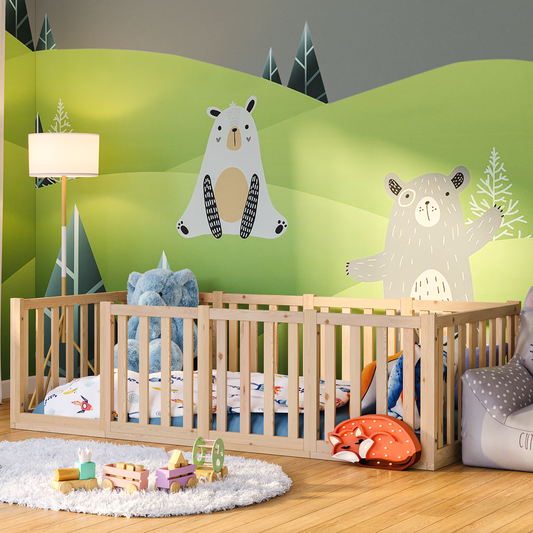 Tapi Bodenbett 90 x 200 cm mit extra hohem Gitter, natur lackiert, Kiefer massiv, inkl. Lattenrost