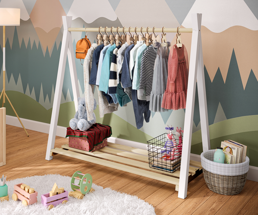 Ryck Tipi-Kleiderstange inkl. Schuhablagefläche, Kiefer massiv, natur/weiß