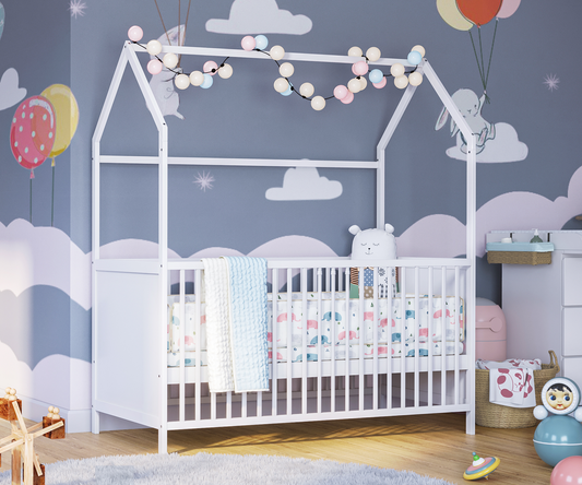 Nika Hausbett 70x140 cm, weiß lackiert, Kiefer massiv, 3-fach höhenverstellbar, inkl. Lattenrost