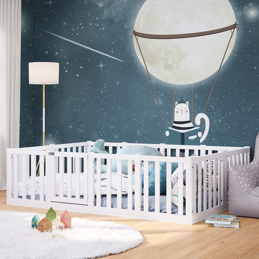 Tapi Bodenbett 140x200 cm mit extra hohem Gitter, mit Tür, weiß lackiert, Kiefer massiv, inkl. Lattenrost