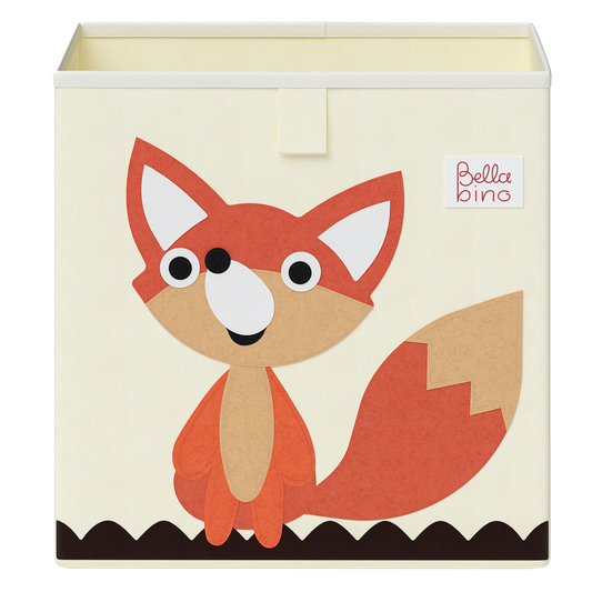 Koro Kinderregal, weiß, mit 3 Fächern für Bücher und 4 Fächern für Boxen, inkl. 4 Faltboxen (Affe/Löwe/Koala/Fuchs)