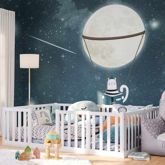 Tapi Bodenbett 140x200 cm mit extra hohem Gitter, weiß lackiert, Kiefer massiv, inkl. Lattenrost