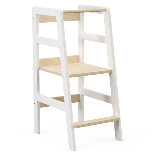 Milo Lernturm, Tritt 3-fach höhenverstellbar, weiß/natur lackiert, Kiefer Massivholz