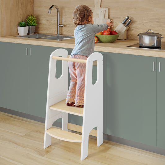 Luni Lernturm, Tritt 3-fach höhenverstellbar, weiß/natur lackiert, Birke Sperrholz