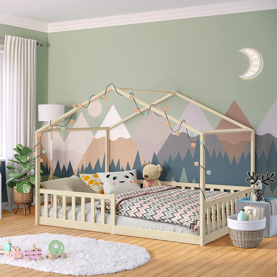 hausbett zelt Bia Hausbett inkl. Lattenrost und Rausfallschutz, natur lackiert, Kief – Bellabino