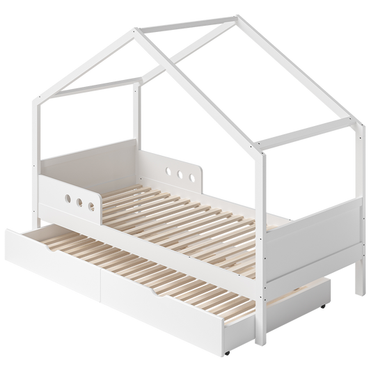 Bela Hausbett 90x200 cm mit Gästebett 90x190 cm, weiß lackiert, Kiefer massiv, inkl. Lattenrost