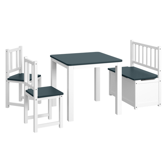 Sora Kindersitzgruppe, weiß/anthrazit, 1xTisch, 2x Stuhl, 1x Sitzbank