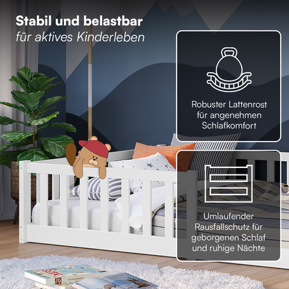 Vere Bodenbett 120x200 cm, weiß, inkl. Lattenrost und Rausfallschutz, mit Matratze