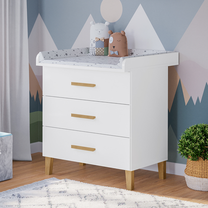 Liri Wickelkommode, weiß/natur, mit 3 Schubladen und abnehmbaren Wickelaufsatz