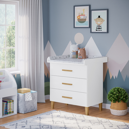 Liri Wickelkommode, weiß/natur, mit 3 Schubladen und abnehmbaren Wickelaufsatz