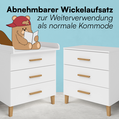 Liri Wickelkommode, weiß/natur, mit 3 Schubladen und abnehmbaren Wickelaufsatz