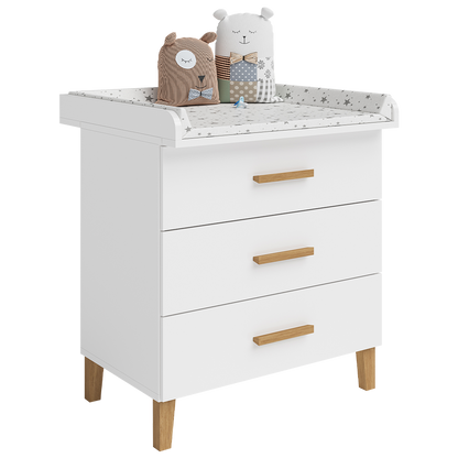 Liri Wickelkommode, weiß/natur, mit 3 Schubladen und abnehmbaren Wickelaufsatz