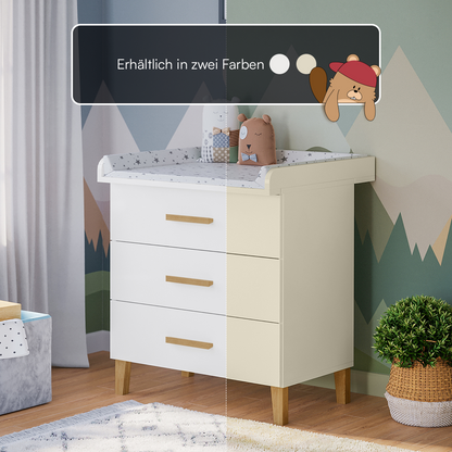 Liri Wickelkommode, weiß/natur, mit 3 Schubladen und abnehmbaren Wickelaufsatz