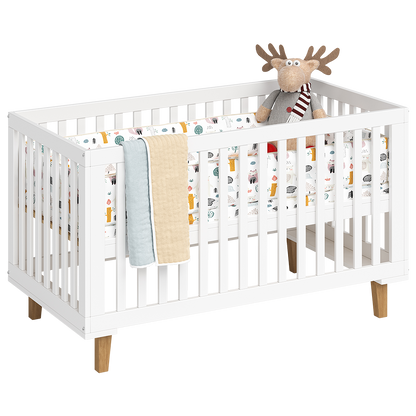 Liri Kombi-Kinderbett 70x140 cm, weiß/natur, 3-fach höhenverstellbar, umbaubar zum Juniorbett, inkl. Umbauseiten