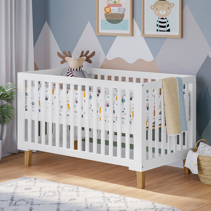 Liri Kombi-Kinderbett 70x140 cm, weiß/natur, 3-fach höhenverstellbar, umbaubar zum Juniorbett, inkl. Umbauseiten