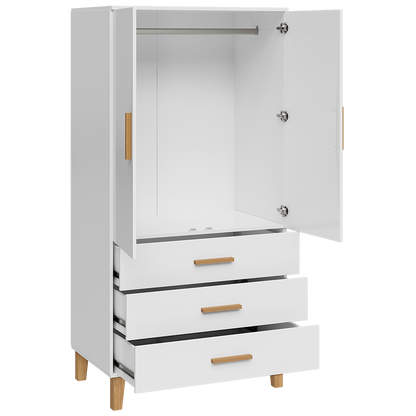 Liri 2-trg. Kinderkleiderschrank, weiß/natur, mit Kleiderstange und 3 Schubladen