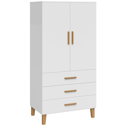 Liri 2-trg. Kinderkleiderschrank, weiß/natur, mit Kleiderstange und 3 Schubladen