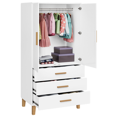 Liri 2-trg. Kinderkleiderschrank, weiß/natur, mit Kleiderstange und 3 Schubladen