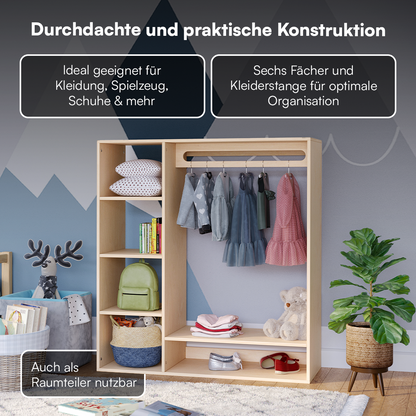 Tea Kindergarderobe, natur unbehandelt, Sperrholz Birke, 114 x 40 x 105 cm, mit 6 Ablagefächern