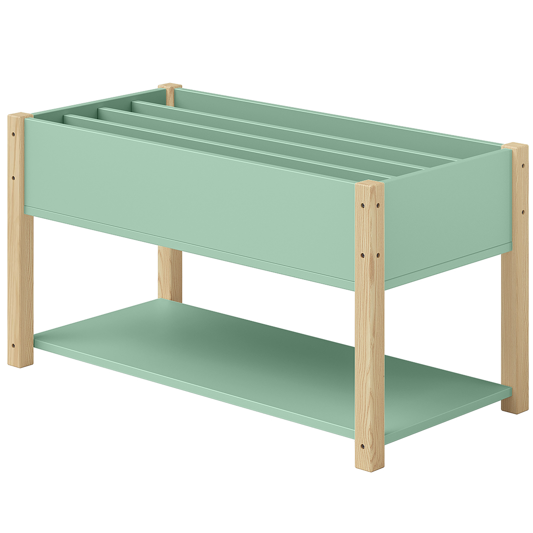 Teme Kinderbücherregal mit 4 Ablagefächern und Aufbewahrungsregal, Kiefer massiv, grün/natur, 80x40x44 cm
