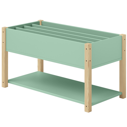 Teme Kinderbücherregal mit 4 Ablagefächern und Aufbewahrungsregal, Kiefer massiv, grün/natur, 80x40x44 cm