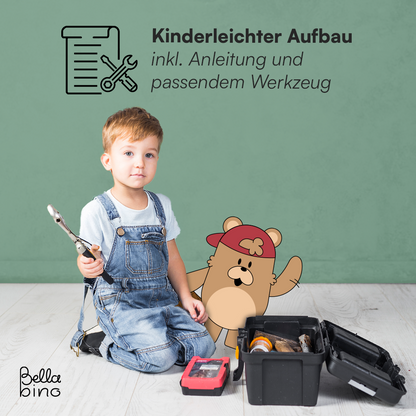 Teme Kinderbücherregal mit 4 Ablagefächern und Aufbewahrungsregal, Kiefer massiv, grün/natur, 80x40x44 cm