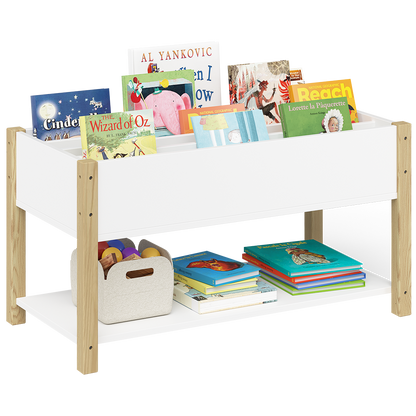 Teme Kinderbücherregal mit 4 Ablagefächern und Aufbewahrungsregal, Kiefer massiv, weiß/natur, 80x40x44 cm