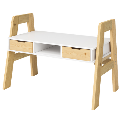 Campo Kinderschreibtisch, weiß/natur, 4-fach höhenverstellbar, mit 2 Schubladen, 1 Ablagefach und 3 Aufbewahrungsfächern, 75 x 63 x 93 cm