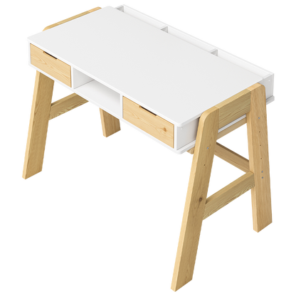 Campo Kinderschreibtisch, weiß/natur, 4-fach höhenverstellbar, mit 2 Schubladen, 1 Ablagefach und 3 Aufbewahrungsfächern, 75 x 63 x 93 cm