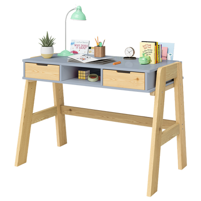 Campo Kinderschreibtisch, beige/natur, 4-fach höhenverstellbar, mit 2 Schubladen, 1 Ablagefach und 3 Aufbewahrungsfächern, 75 x 63 x 93 cm