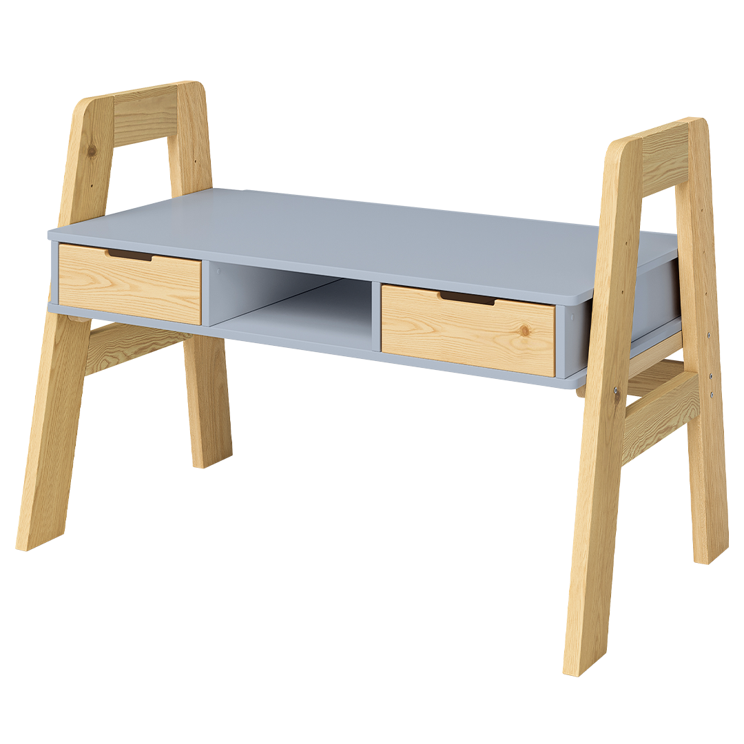 Campo Kinderschreibtisch, beige/natur, 4-fach höhenverstellbar, mit 2 Schubladen, 1 Ablagefach und 3 Aufbewahrungsfächern, 75 x 63 x 93 cm