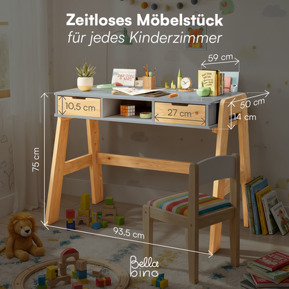 Campo Kinderschreibtisch, beige/natur, 4-fach höhenverstellbar, mit 2 Schubladen, 1 Ablagefach und 3 Aufbewahrungsfächern, 75 x 63 x 93 cm