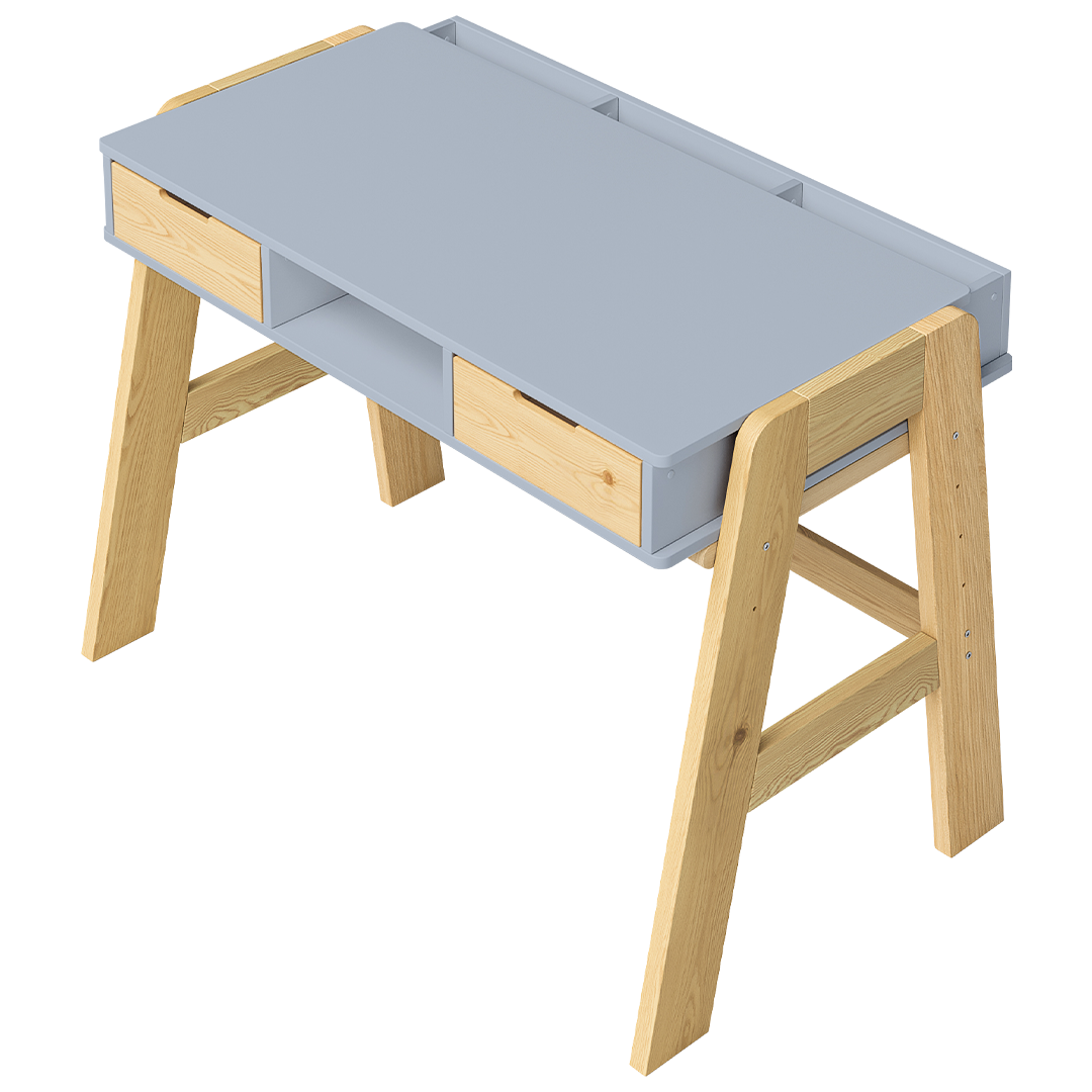 Campo Kinderschreibtisch, beige/natur, 4-fach höhenverstellbar, mit 2 Schubladen, 1 Ablagefach und 3 Aufbewahrungsfächern, 75 x 63 x 93 cm