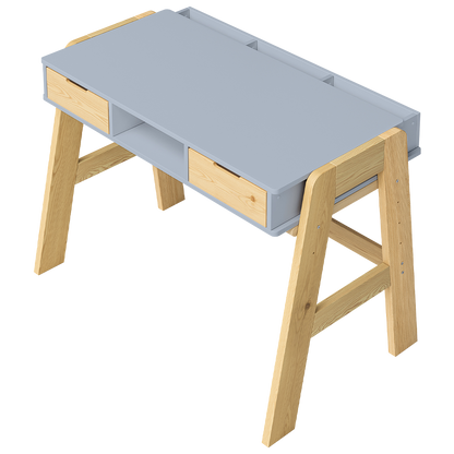 Campo Kinderschreibtisch, beige/natur, 4-fach höhenverstellbar, mit 2 Schubladen, 1 Ablagefach und 3 Aufbewahrungsfächern, 75 x 63 x 93 cm