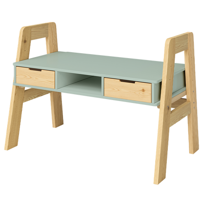 Campo Kinderschreibtisch, mintgrün/natur, 4-fach höhenverstellbar, mit 2 Schubladen, 1 Ablagefach und 3 Aufbewahrungsfächern, 75 x 63 x 93 cm
