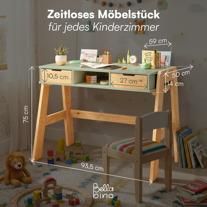 Campo Kinderschreibtisch, mintgrün/natur, 4-fach höhenverstellbar, mit 2 Schubladen, 1 Ablagefach und 3 Aufbewahrungsfächern, 75 x 63 x 93 cm