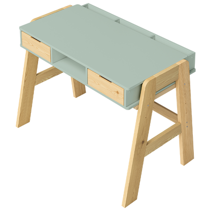 Campo Kinderschreibtisch, mintgrün/natur, 4-fach höhenverstellbar, mit 2 Schubladen, 1 Ablagefach und 3 Aufbewahrungsfächern, 75 x 63 x 93 cm