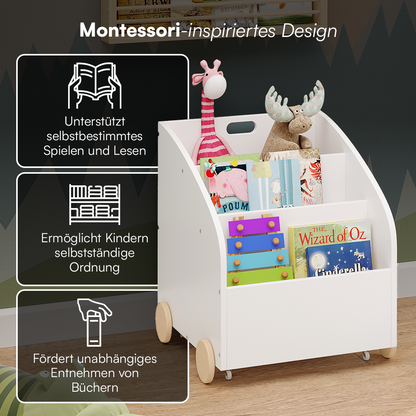 Towy Kinderbücherregal mit 3 Ablagefächern und Geheimfach, weiß/natur, 43 x 40 x 43 cm