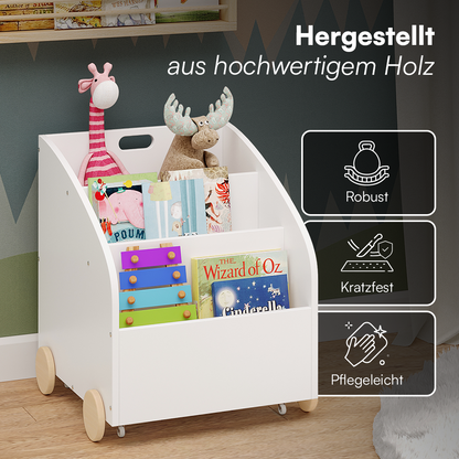 Towy Kinderbücherregal mit 3 Ablagefächern und Geheimfach, weiß/natur, 43 x 40 x 43 cm