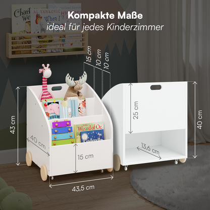 Towy Kinderbücherregal mit 3 Ablagefächern und Geheimfach, weiß/natur, 43 x 40 x 43 cm