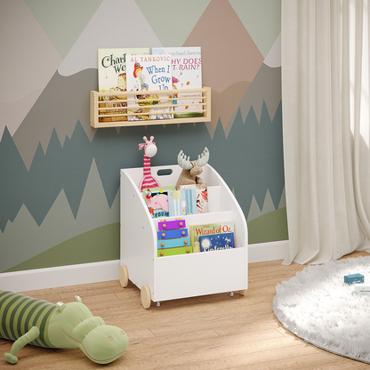 Towy Kinderbücherregal mit 3 Ablagefächern und Geheimfach, weiß/natur, 43 x 40 x 43 cm