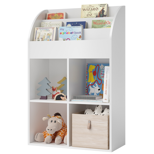 Koro Kinderregal, weiß, mit 3 Fächern für Bücher und 4 Fächern für Aufbewahrungsboxen