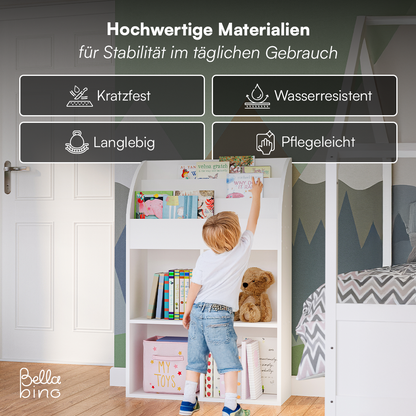 Koro Kinderregal, weiß, mit 3 Fächern für Bücher und 4 Fächern für Aufbewahrungsboxen