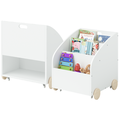 Towy Kinderbücherregal mit 3 Ablagefächern und Geheimfach, weiß/natur, 43 x 40 x 43 cm