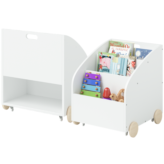 Towy Kinderbücherregal mit 3 Ablagefächern und Geheimfach, weiß/natur, 43 x 40 x 43 cm